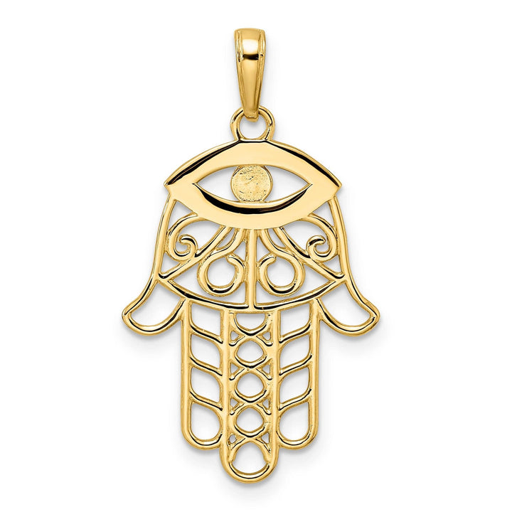 Lovely Rita's Pendants & Charms 14k Yellow Gold Solid Polished D.C Finish Hamsa with Evil Eye Pendant