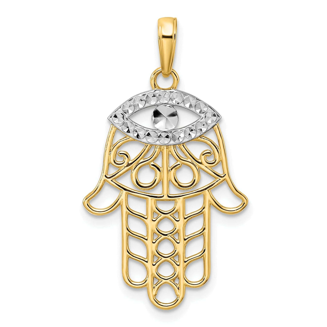 Lovely Rita's Pendants & Charms 14k Yellow Gold Solid Polished D.C Finish Hamsa with Evil Eye Pendant
