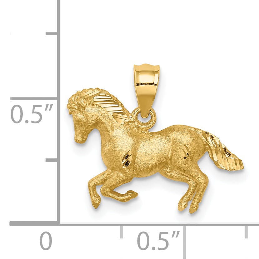 Lovely Rita's Pendants & Charms 14k Yellow Gold Solid Polished Diamond Cut Brushed Finish Horse Galloping Mens Charm Pendant