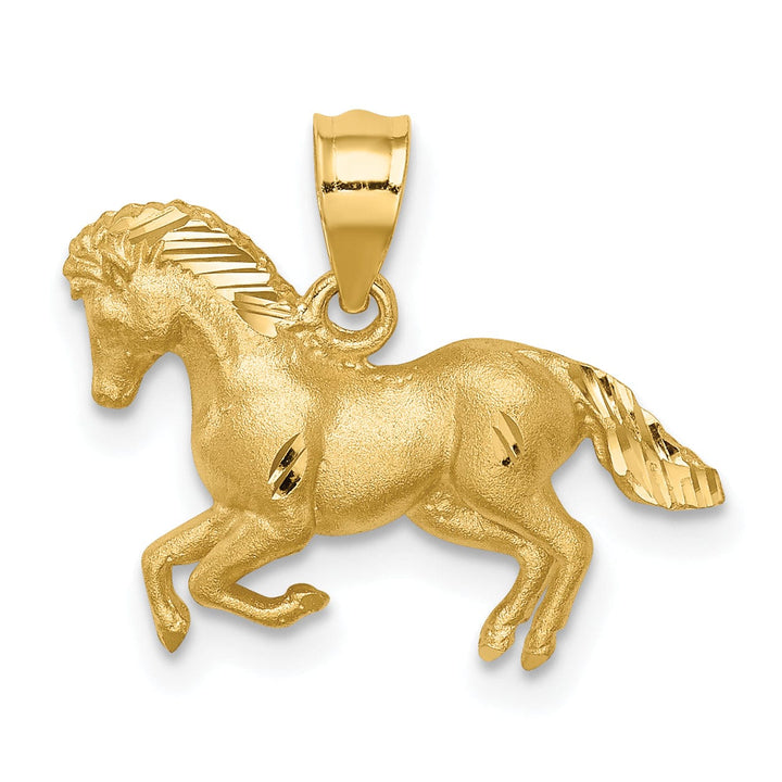 Lovely Rita's Pendants & Charms 14k Yellow Gold Solid Polished Diamond Cut Brushed Finish Horse Galloping Mens Charm Pendant