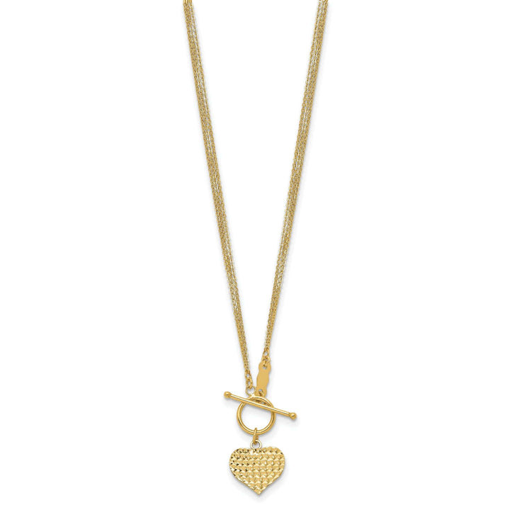 Lovely Rita's Pendants & Charms 14k Yellow Gold Solid Polished Diamond Cut Finish 3-Strand Heart Fancy Design Pendant in a 18-Inch Cable Chain Toggle Necklace Set