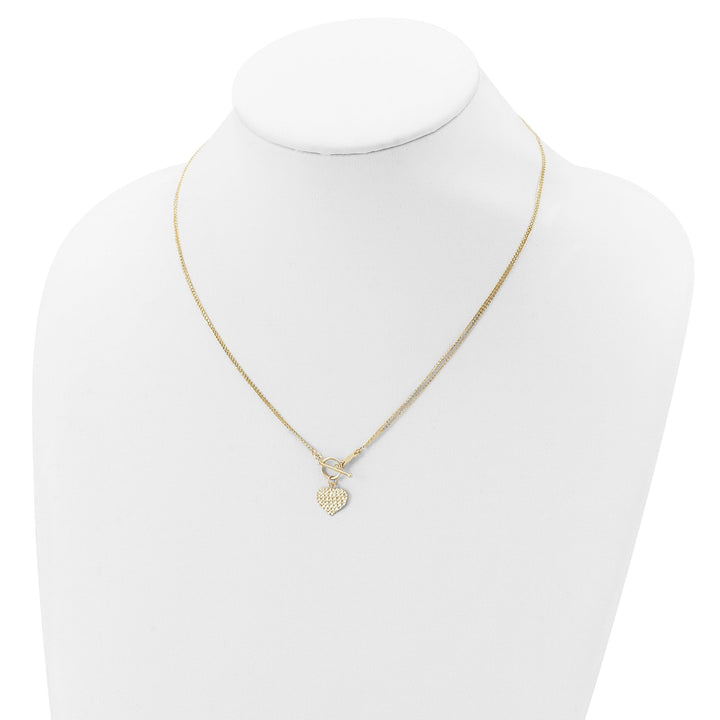 Lovely Rita's Pendants & Charms 14k Yellow Gold Solid Polished Diamond Cut Finish 3-Strand Heart Fancy Design Pendant in a 18-Inch Cable Chain Toggle Necklace Set