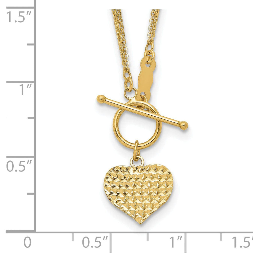 Lovely Rita's Pendants & Charms 14k Yellow Gold Solid Polished Diamond Cut Finish 3-Strand Heart Fancy Design Pendant in a 18-Inch Cable Chain Toggle Necklace Set