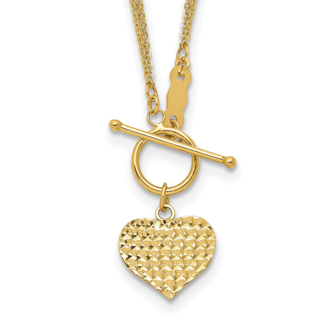 Lovely Rita's Pendants & Charms 14k Yellow Gold Solid Polished Diamond Cut Finish 3-Strand Heart Fancy Design Pendant in a 18-Inch Cable Chain Toggle Necklace Set