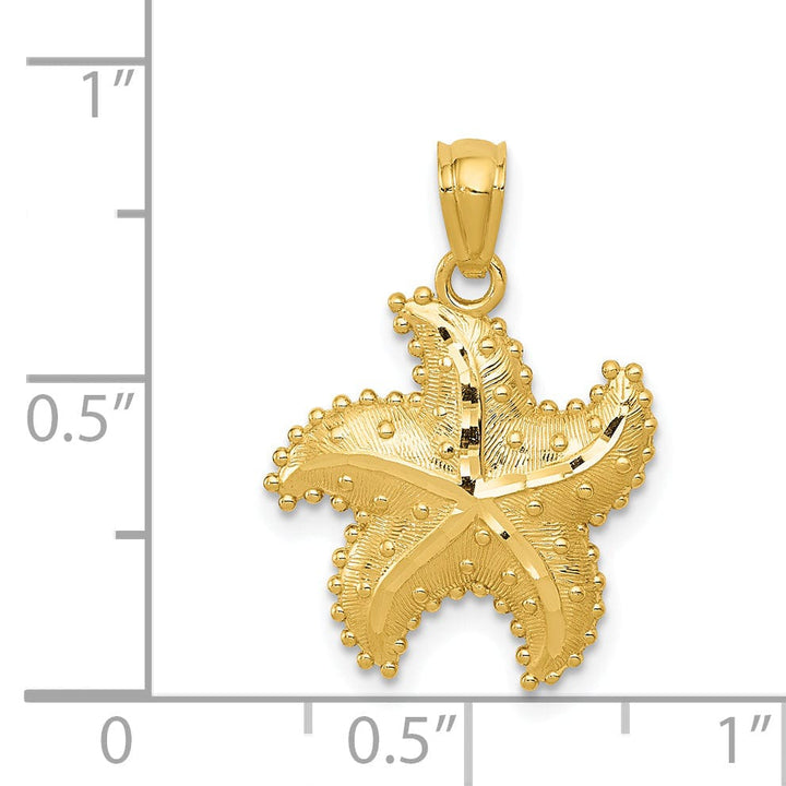 Lovely Rita's Pendants & Charms 14K Yellow Gold Solid Polished Diamond Cut Finish Beaded Design Starfish Charm Pendant