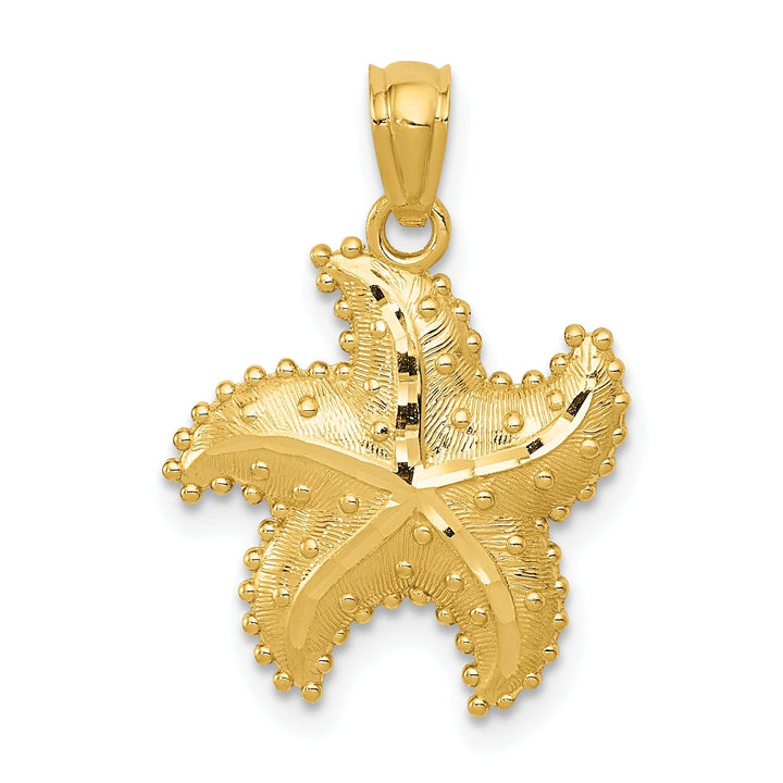 Lovely Rita's Pendants & Charms 14K Yellow Gold Solid Polished Diamond Cut Finish Beaded Design Starfish Charm Pendant