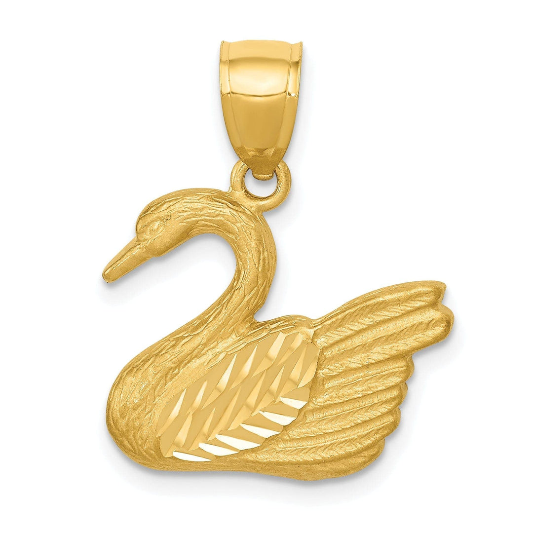 Lovely Rita's Pendants & Charms 14K Yellow Gold Solid Polished  Diamond Cut Finish Concav Shape Swan Charm Pendant