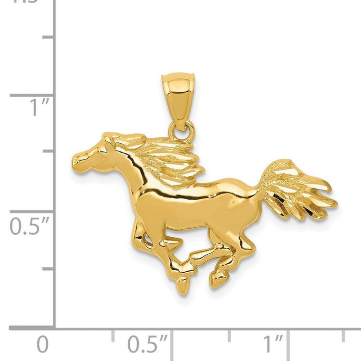 Lovely Rita's Pendants & Charms 14k Yellow Gold Solid Polished Diamond Cut Finish Horse Galloping Mens Charm Pendant