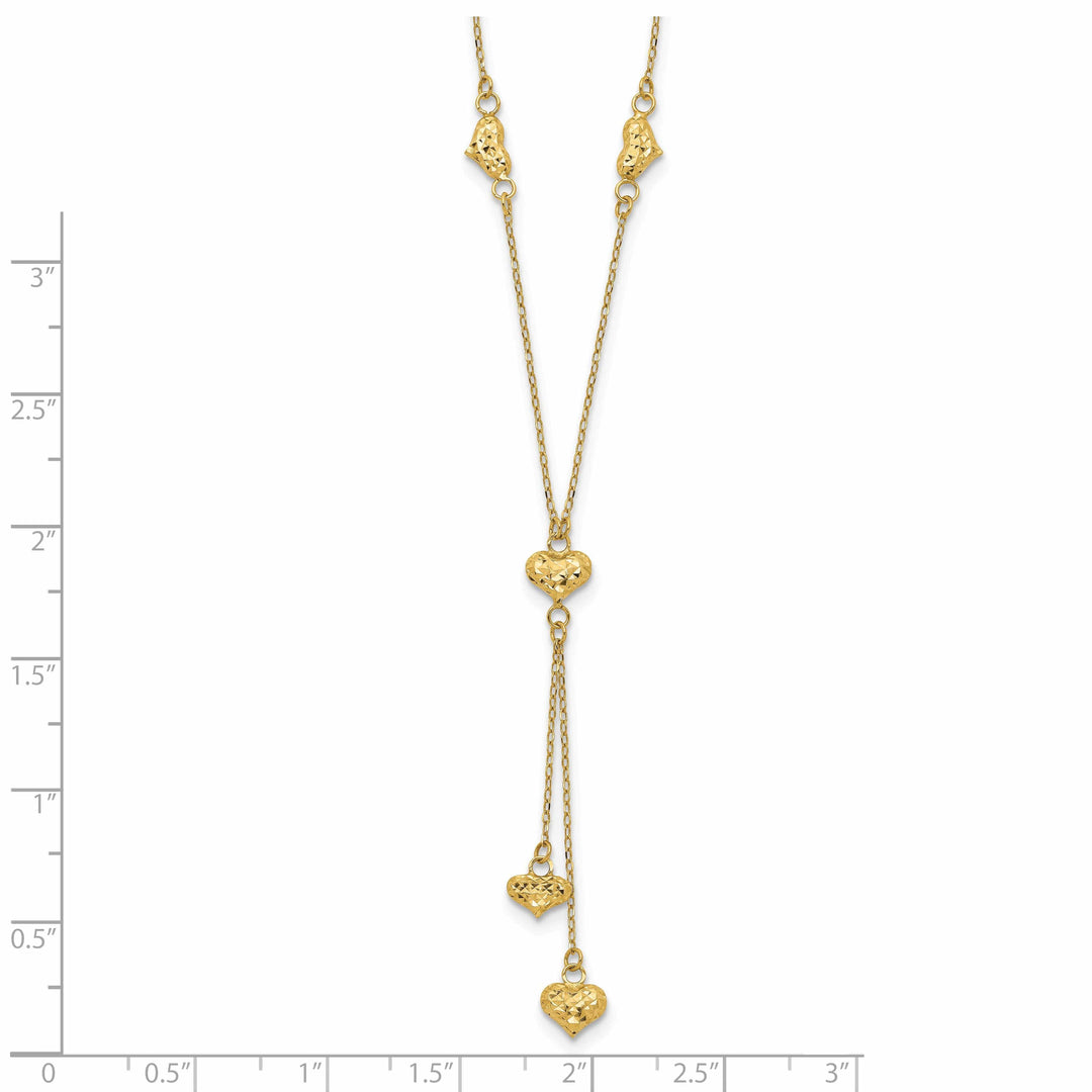 Lovely Rita's Pendants & Charms 14k Yellow Gold Solid Polished Diamond Cut Finish Multi Puffed Hearts Design with 2-inch Ext 16-inch Cable Chain Necklace