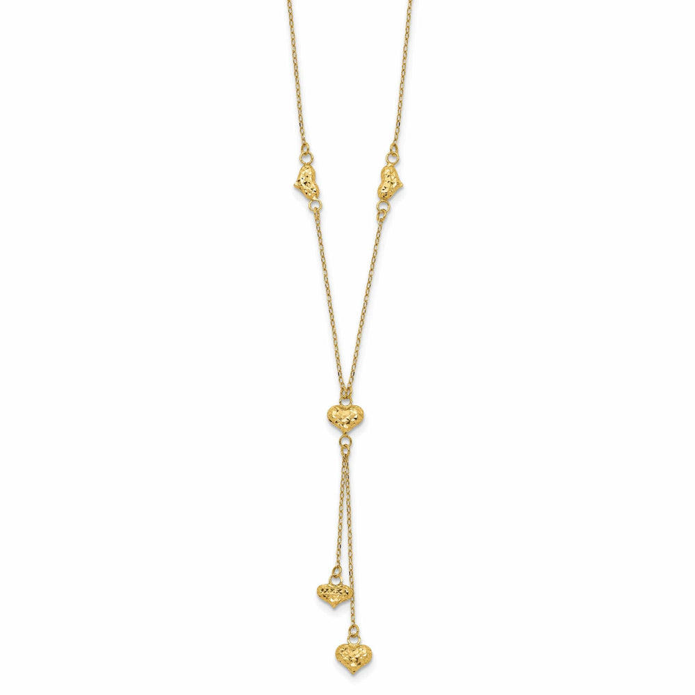 Lovely Rita's Pendants & Charms 14k Yellow Gold Solid Polished Diamond Cut Finish Multi Puffed Hearts Design with 2-inch Ext 16-inch Cable Chain Necklace