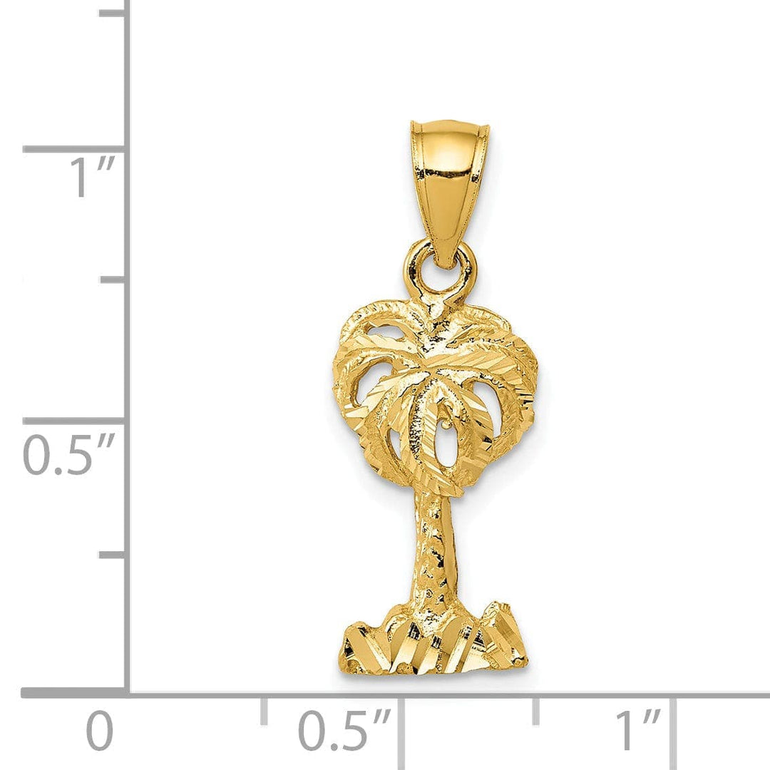 Lovely Rita's Pendants & Charms 14k Yellow Gold Solid Polished Diamond Cut Finish Open Back Palm Tree Pendant