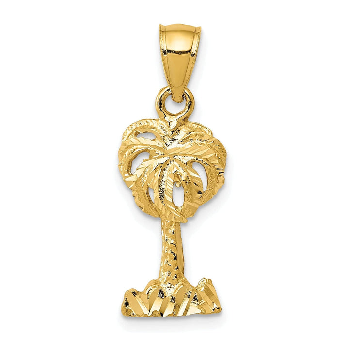 Lovely Rita's Pendants & Charms 14k Yellow Gold Solid Polished Diamond Cut Finish Open Back Palm Tree Pendant