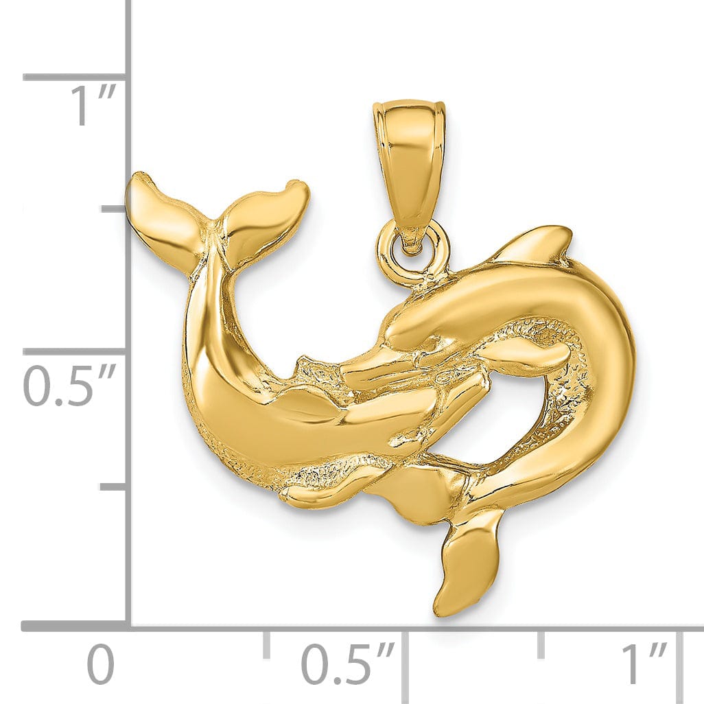 Lovely Rita's Pendants & Charms 14k Yellow Gold Solid Polished Dolphins Charm Pendant