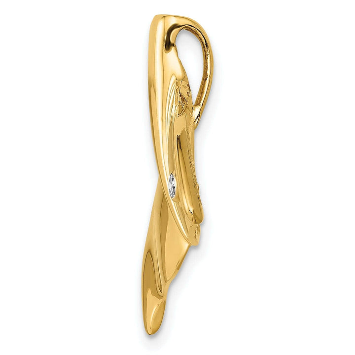Lovely Rita's Pendants & Charms 14K Yellow Gold Solid Polished Finish 0.04-CT Diamond Whale Tail Slide Pendant will not fit Omega Chain