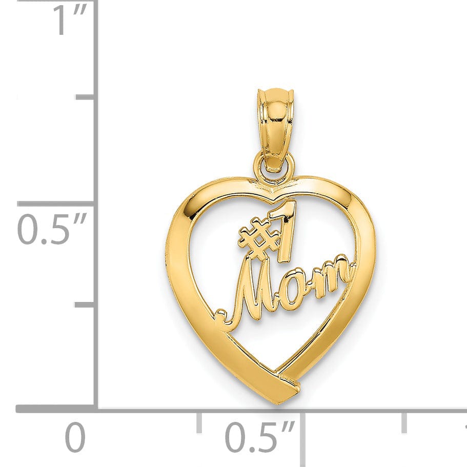 Lovely Rita's Pendants & Charms 14K Yellow Gold Solid Polished Finish #1 MOM in Heart Shape Design Charm Pendant