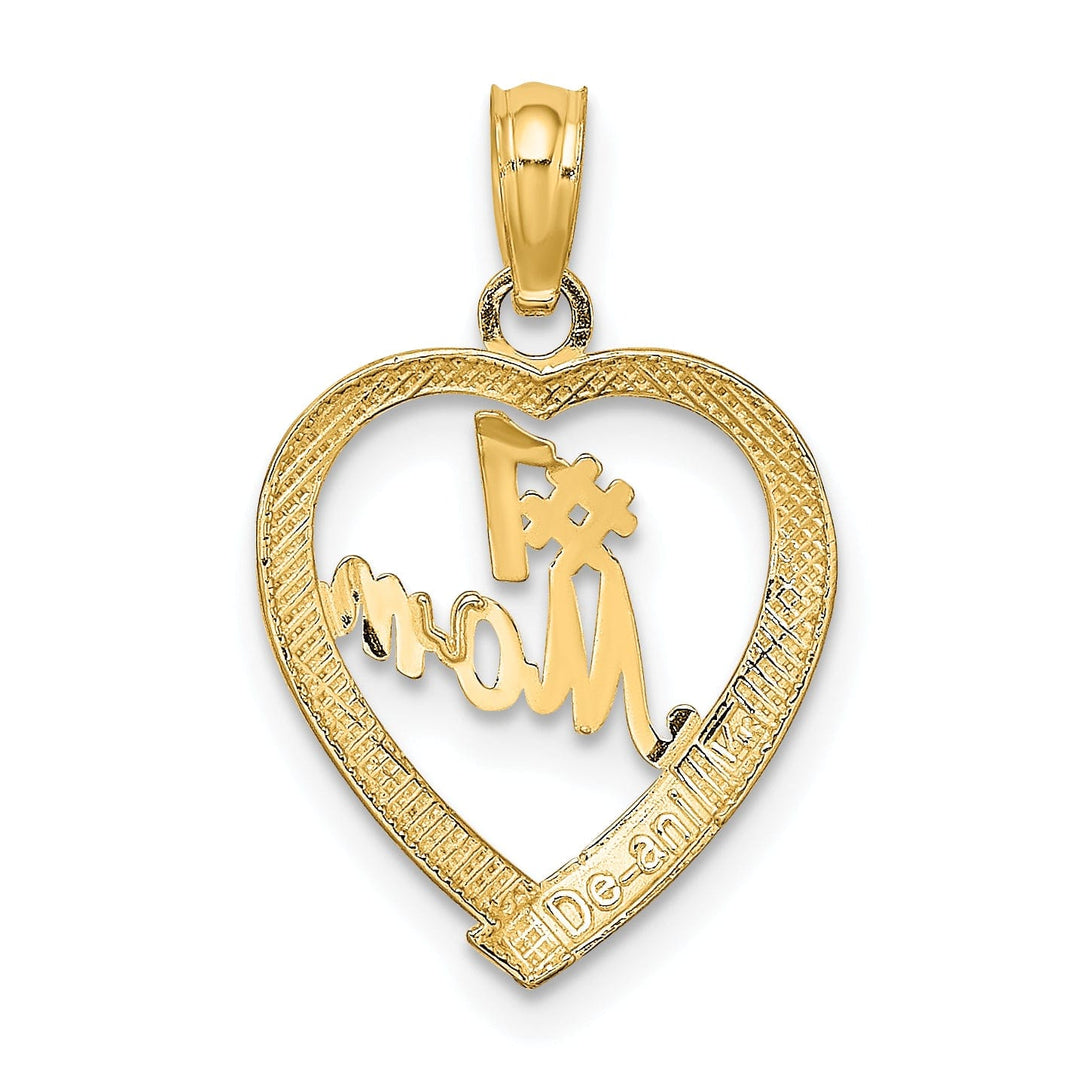 Lovely Rita's Pendants & Charms 14K Yellow Gold Solid Polished Finish #1 MOM in Heart Shape Design Charm Pendant