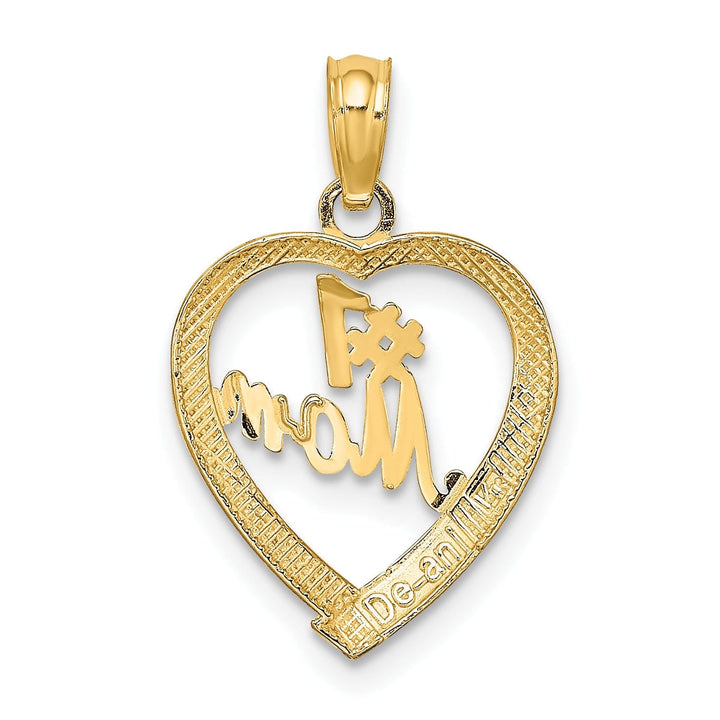 Lovely Rita's Pendants & Charms 14K Yellow Gold Solid Polished Finish #1 MOM in Heart Shape Design Charm Pendant