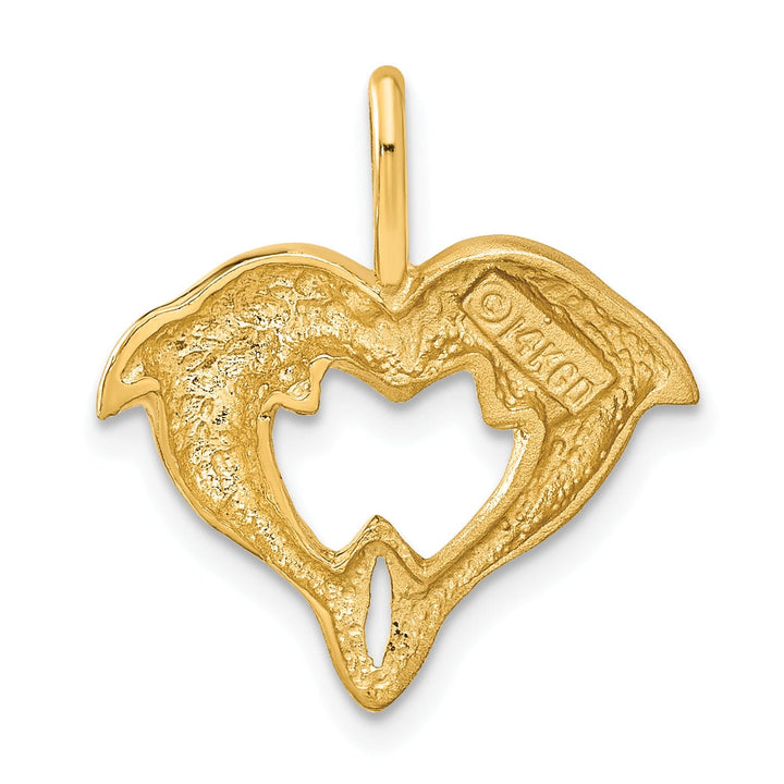Lovely Rita's Pendants & Charms 14k Yellow Gold Solid Polished Finish 2-Dolphin Heart Design Charm Pendant