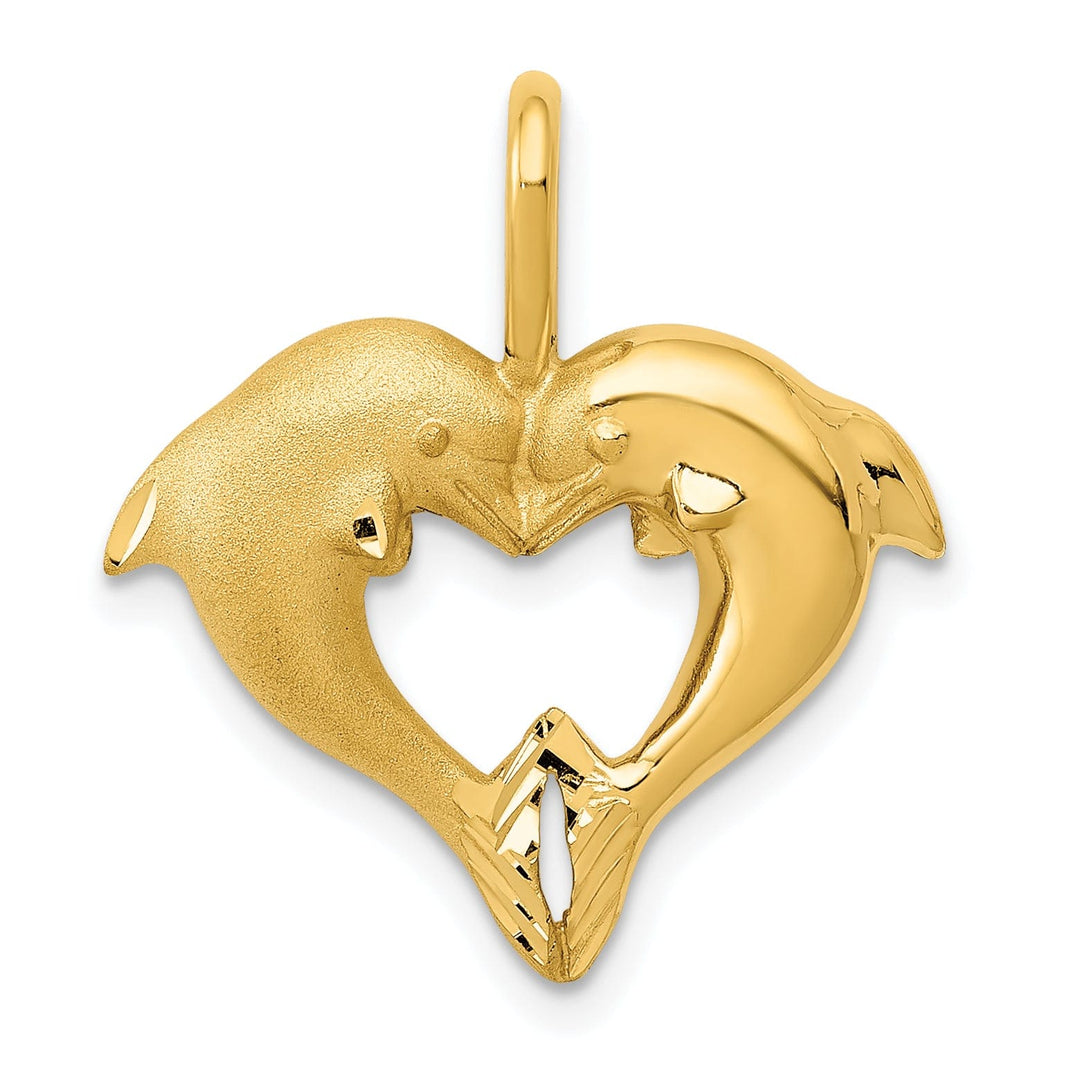 Lovely Rita's Pendants & Charms 14k Yellow Gold Solid Polished Finish 2-Dolphin Heart Design Charm Pendant