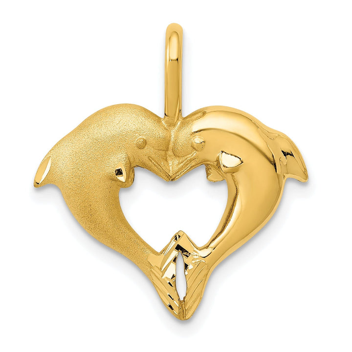 Lovely Rita's Pendants & Charms 14k Yellow Gold Solid Polished Finish 2-Dolphin Heart Design Charm Pendant
