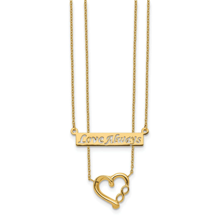 Lovely Rita's Pendants & Charms 14k Yellow Gold Solid Polished Finish 2-Strand Heart & Infinity Design Love Always with 17-inch Cable Chain Necklace