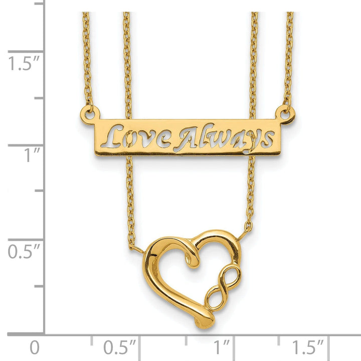 Lovely Rita's Pendants & Charms 14k Yellow Gold Solid Polished Finish 2-Strand Heart & Infinity Design Love Always with 17-inch Cable Chain Necklace