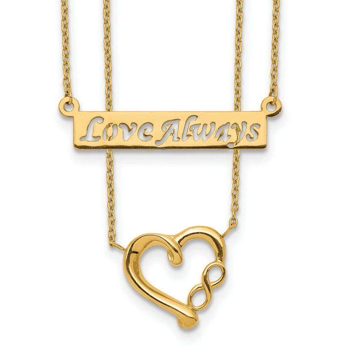 Lovely Rita's Pendants & Charms 14k Yellow Gold Solid Polished Finish 2-Strand Heart & Infinity Design Love Always with 17-inch Cable Chain Necklace