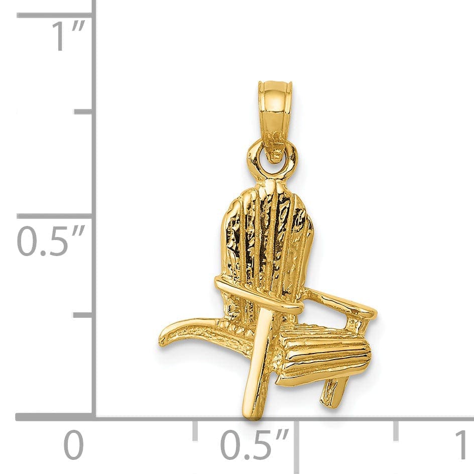 Lovely Rita's Pendants & Charms 14K Yellow Gold Solid Polished Finish 3-Dimensional Adirondack Beach Chair Charm Pendant
