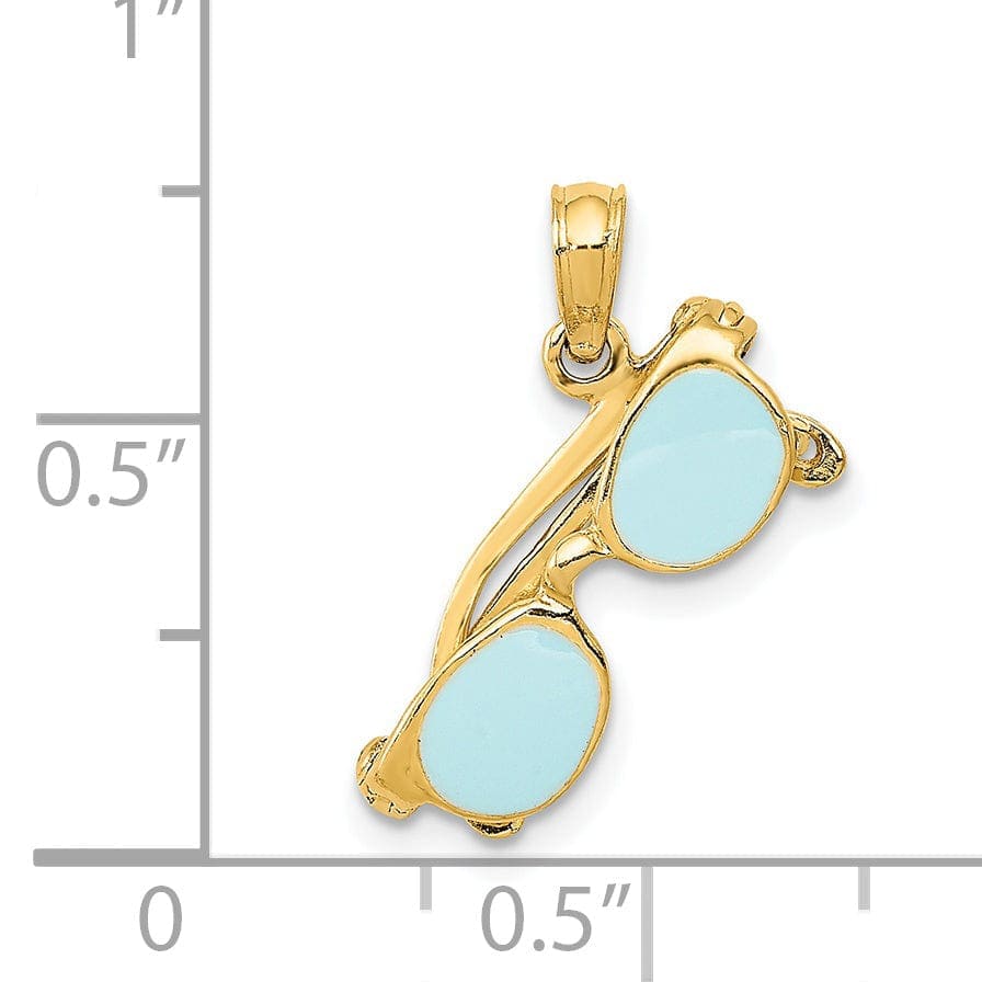 Lovely Rita's Pendants & Charms 14k Yellow Gold Solid Polished Finish 3-Dimensional Aqua Blue Enameled Sunglasses Charm Pendant