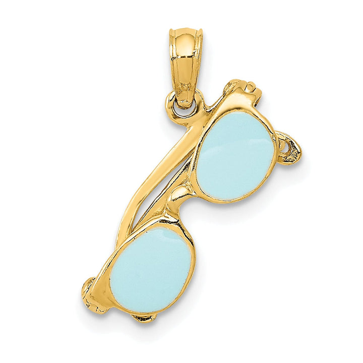 Lovely Rita's Pendants & Charms 14k Yellow Gold Solid Polished Finish 3-Dimensional Aqua Blue Enameled Sunglasses Charm Pendant