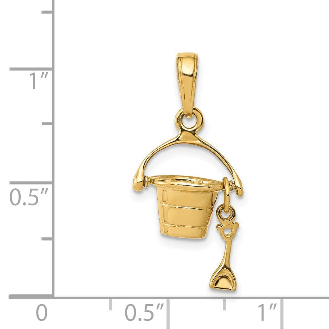 Lovely Rita's Pendants & Charms 14k Yellow Gold Solid Polished Finish 3-Dimensional Beach Pail with Shovel Charm Pendant