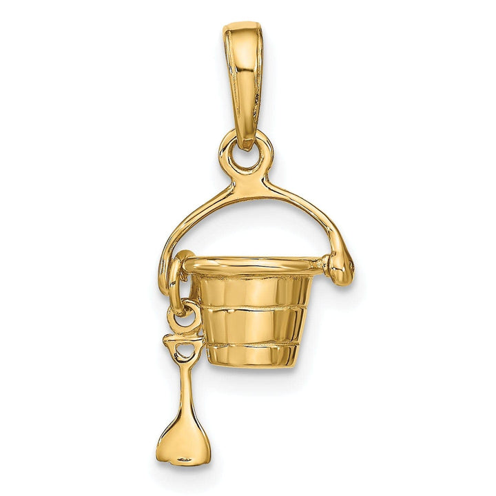 Lovely Rita's Pendants & Charms 14k Yellow Gold Solid Polished Finish 3-Dimensional Beach Pail with Shovel Charm Pendant
