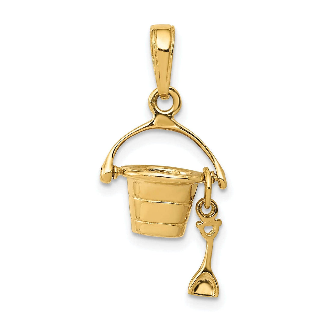 Lovely Rita's Pendants & Charms 14k Yellow Gold Solid Polished Finish 3-Dimensional Beach Pail with Shovel Charm Pendant
