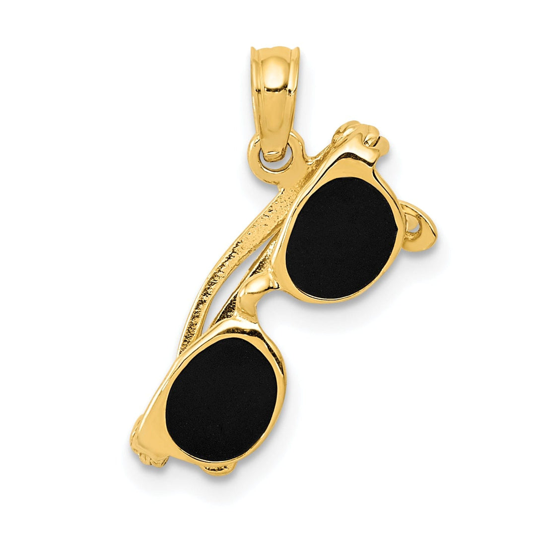 Lovely Rita's Pendants & Charms 14k Yellow Gold Solid Polished Finish 3-Dimensional Black Enameled Moveable Sunglasses Charm Pendant