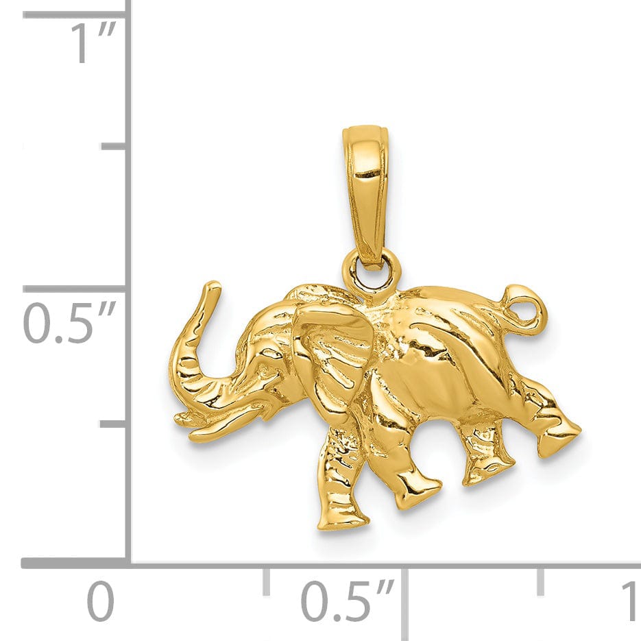 Lovely Rita's Pendants & Charms 14k Yellow Gold Solid Polished Finish 3-Dimensional Elephant Charm Pendant