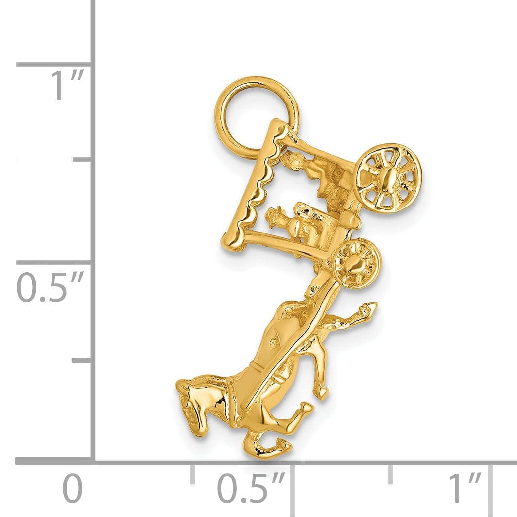 Lovely Rita's Pendants & Charms 14k Yellow Gold Solid Polished Finish 3-Dimensional Moveable Horse and Carriage Charm Pendant