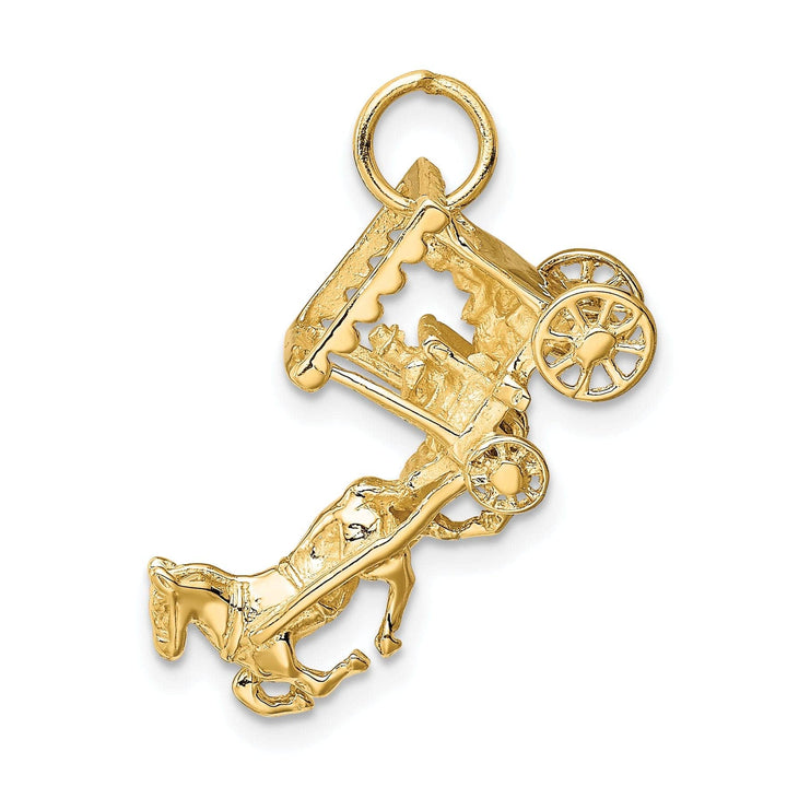 Lovely Rita's Pendants & Charms 14k Yellow Gold Solid Polished Finish 3-Dimensional Moveable Horse and Carriage Charm Pendant