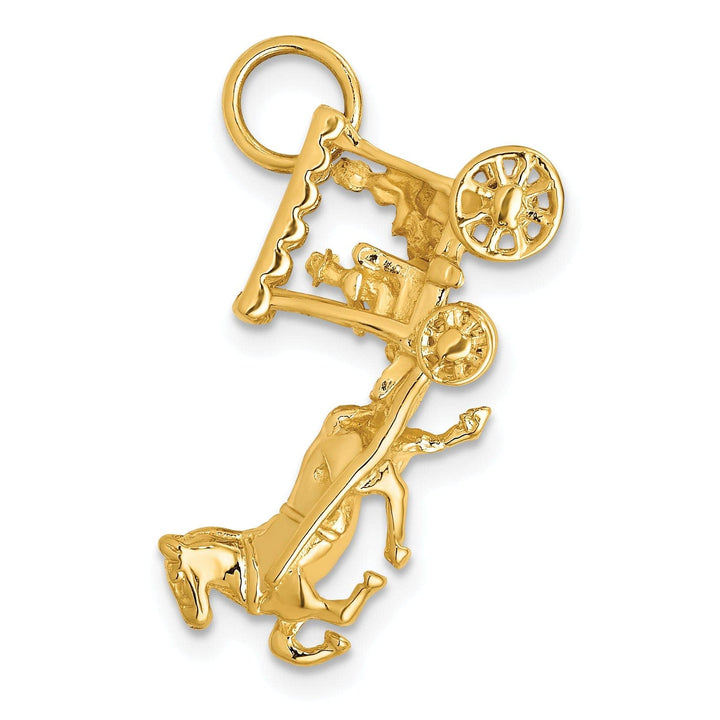 Lovely Rita's Pendants & Charms 14k Yellow Gold Solid Polished Finish 3-Dimensional Moveable Horse and Carriage Charm Pendant