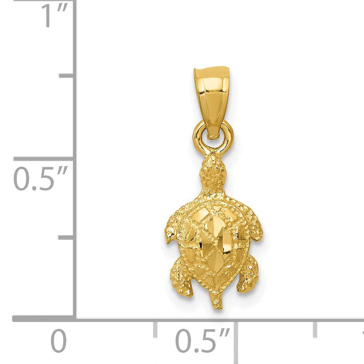 Lovely Rita's Pendants & Charms 14k Yellow Gold Solid Polished Finish Casted Open Back Diamond-cut Turtle Charm Pendant