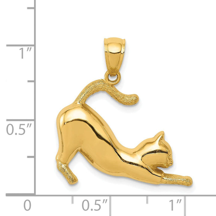 Lovely Rita's Pendants & Charms 14k Yellow Gold Solid Polished Finish Cat Stretching Charm Pendant