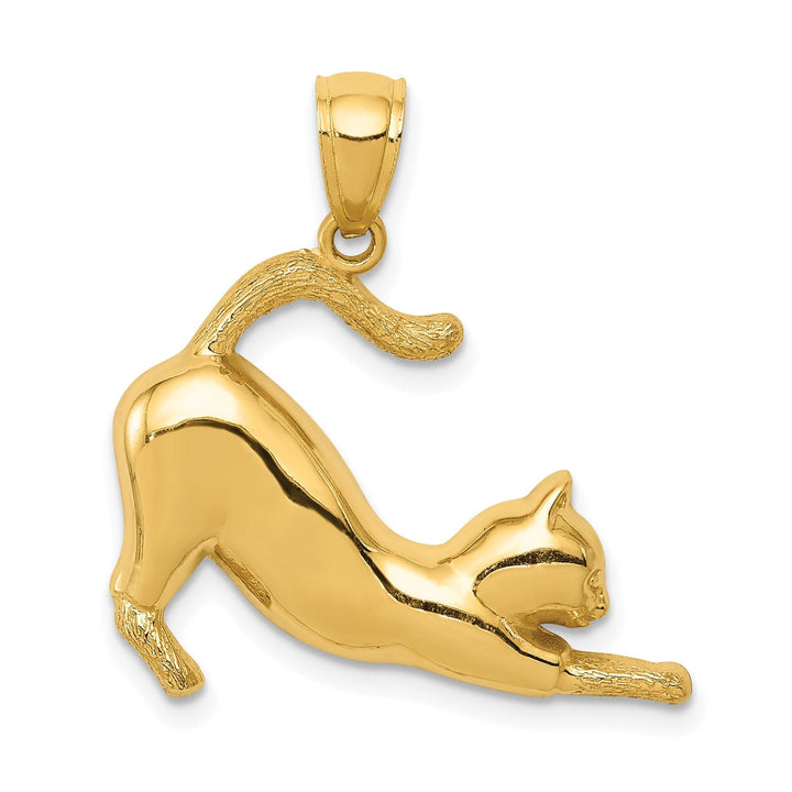 Lovely Rita's Pendants & Charms 14k Yellow Gold Solid Polished Finish Cat Stretching Charm Pendant
