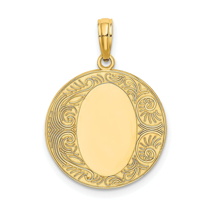 Lovely Rita's Pendants & Charms 14K Yellow Gold Solid Polished Finish Circle Design Engraveable Oval Center Pendant