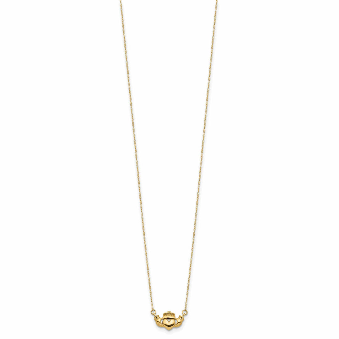 Lovely Rita's Pendants & Charms 14K Yellow Gold Solid Polished Finish Claddagh Pendant Design in a 17-inch Cable Chain Necklace Set