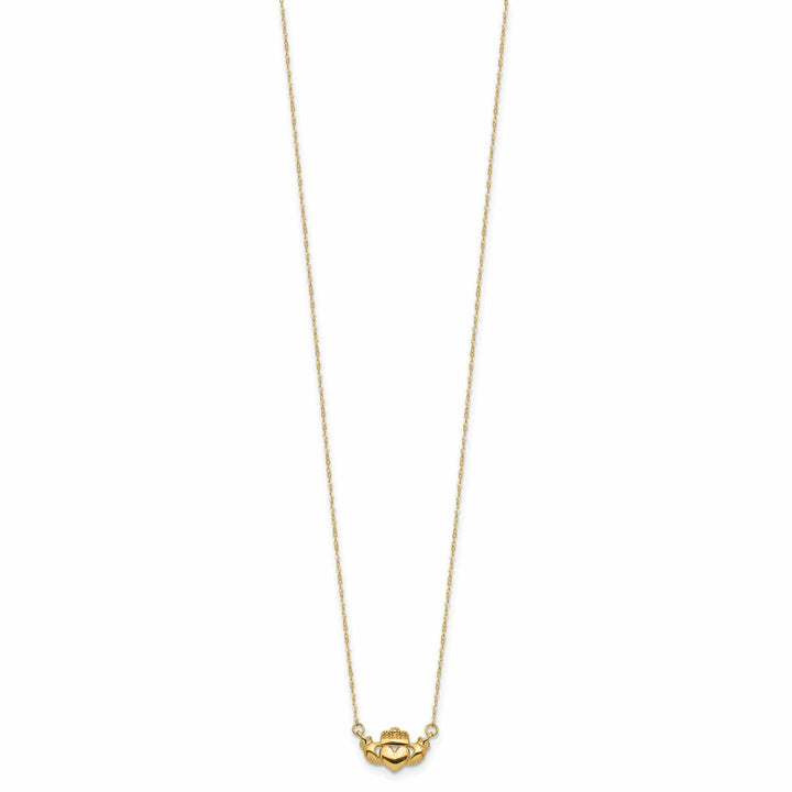 Lovely Rita's Pendants & Charms 14K Yellow Gold Solid Polished Finish Claddagh Pendant Design in a 17-inch Cable Chain Necklace Set