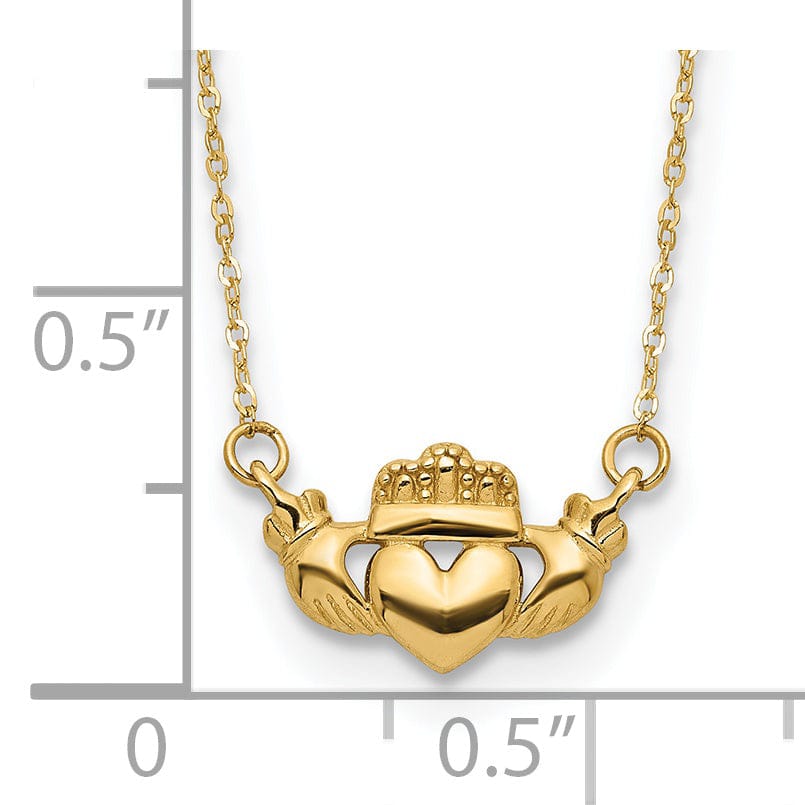 Lovely Rita's Pendants & Charms 14K Yellow Gold Solid Polished Finish Claddagh Pendant Design in a 17-inch Cable Chain Necklace Set