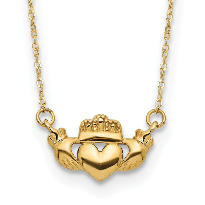 Lovely Rita's Pendants & Charms 14K Yellow Gold Solid Polished Finish Claddagh Pendant Design in a 17-inch Cable Chain Necklace Set