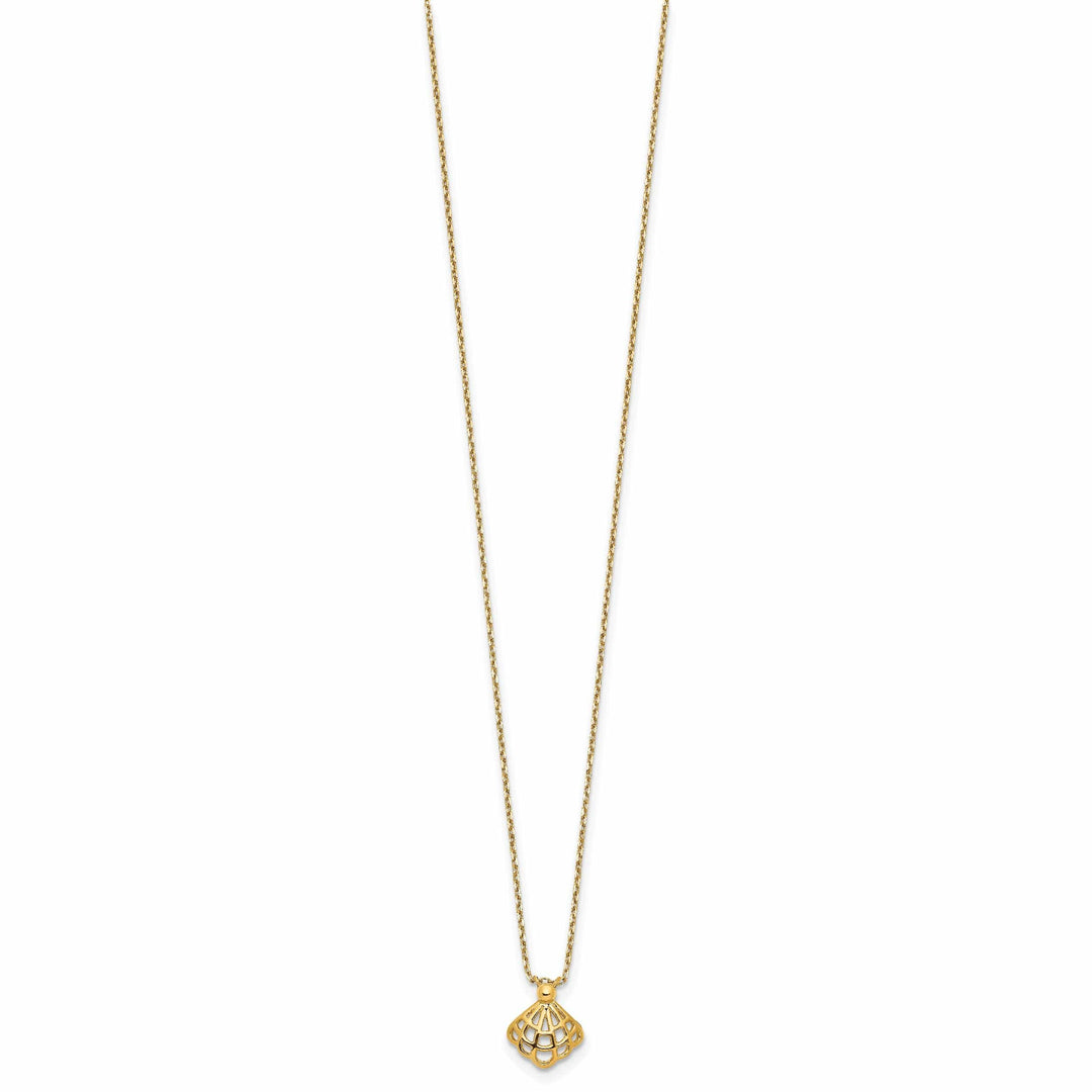 Lovely Rita's Pendants & Charms 14k Yellow Gold Solid Polished Finish Concave Cut Out Seashell Pendant Design in a 15-inch, 1.25-inch Extention Cable Chain Necklace Set