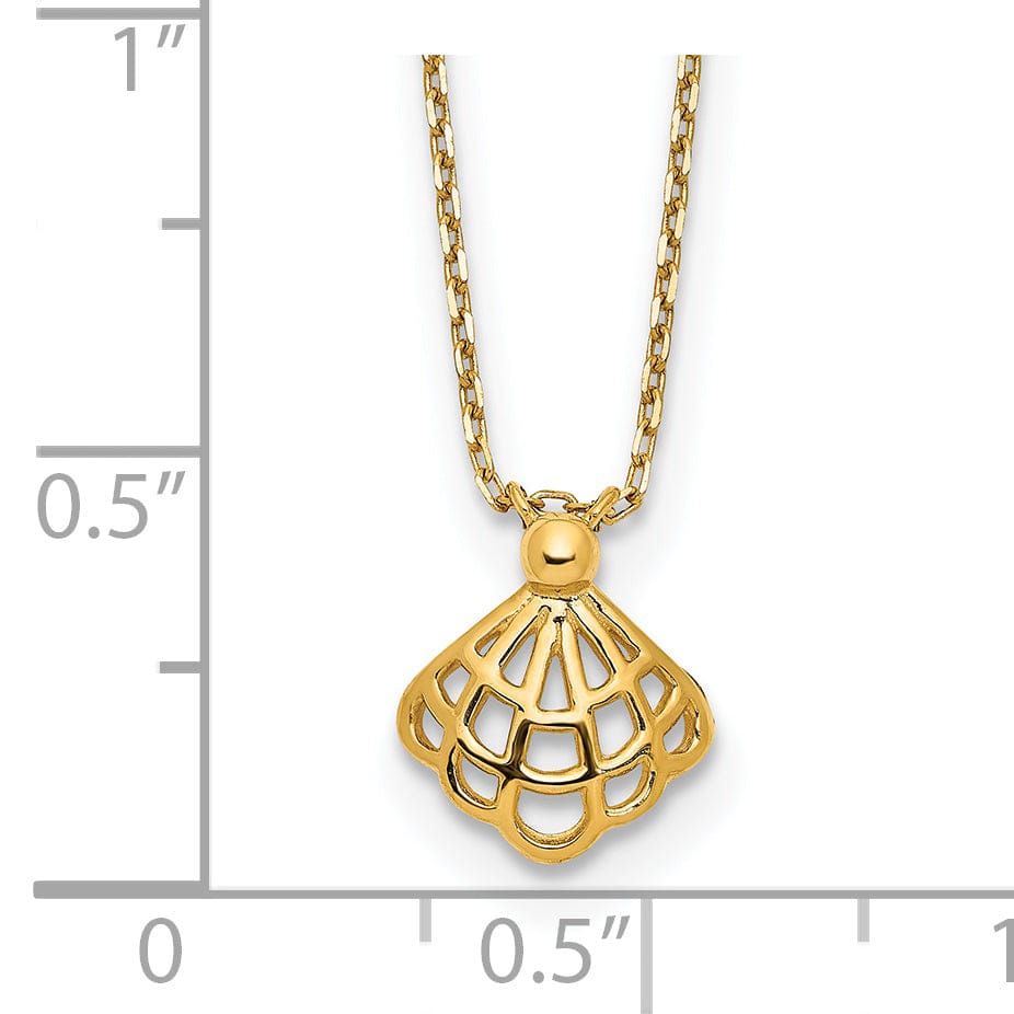 Lovely Rita's Pendants & Charms 14k Yellow Gold Solid Polished Finish Concave Cut Out Seashell Pendant Design in a 15-inch, 1.25-inch Extention Cable Chain Necklace Set