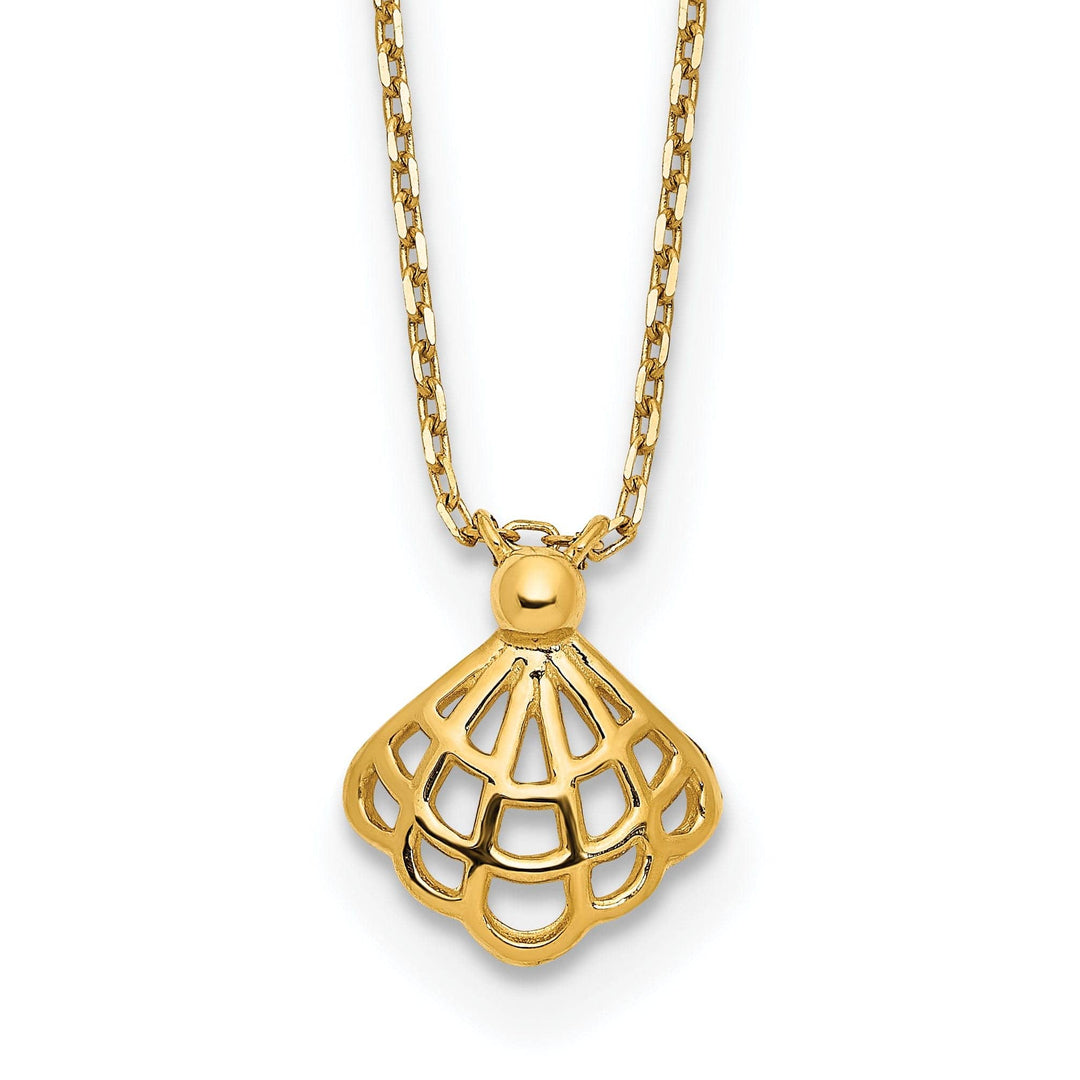 Lovely Rita's Pendants & Charms 14k Yellow Gold Solid Polished Finish Concave Cut Out Seashell Pendant Design in a 15-inch, 1.25-inch Extention Cable Chain Necklace Set