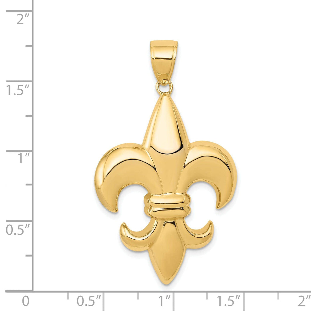 Lovely Rita's Pendants & Charms 14k Yellow Gold Solid Polished Finish Concave Shape Large Size Fleur-De-Lis Design Charm Pendant